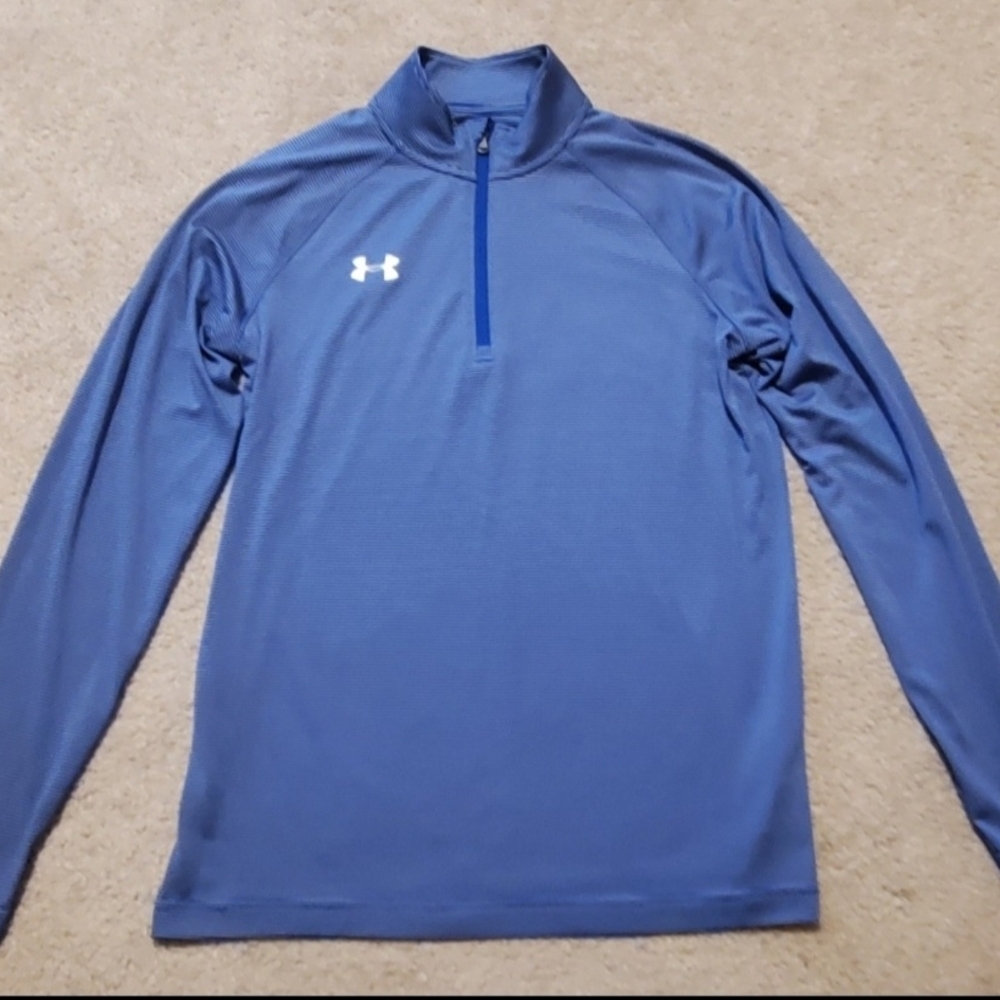 Under Armour Blue and White HeatGear 1/4 Zip Pullover Womens Size Small Loose